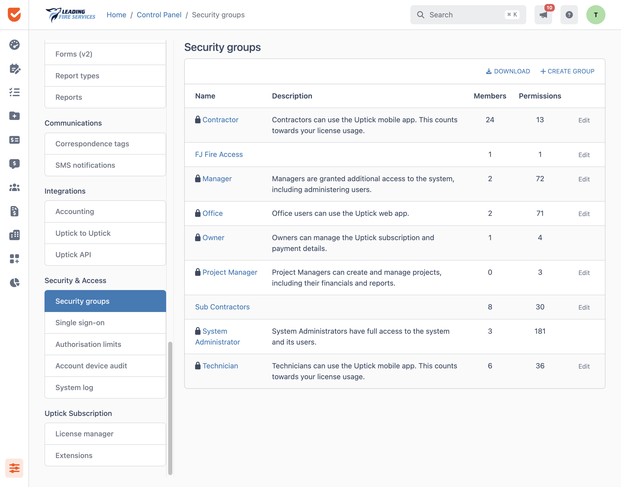 Security groups | Control Panel