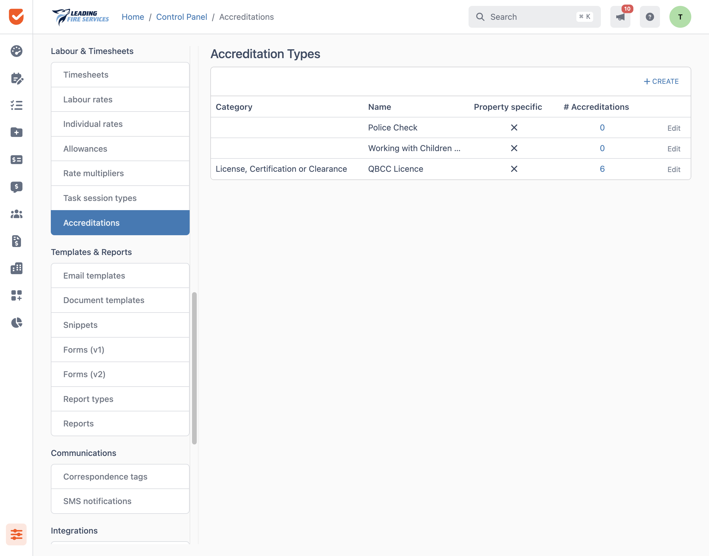 Accreditations | Control Panel