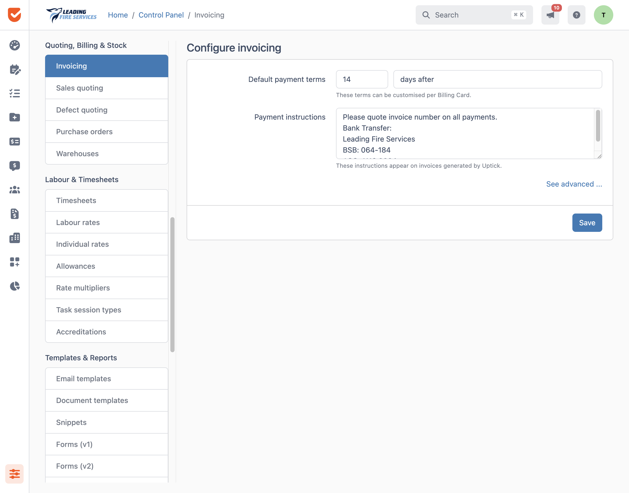 Invoicing | Control Panel