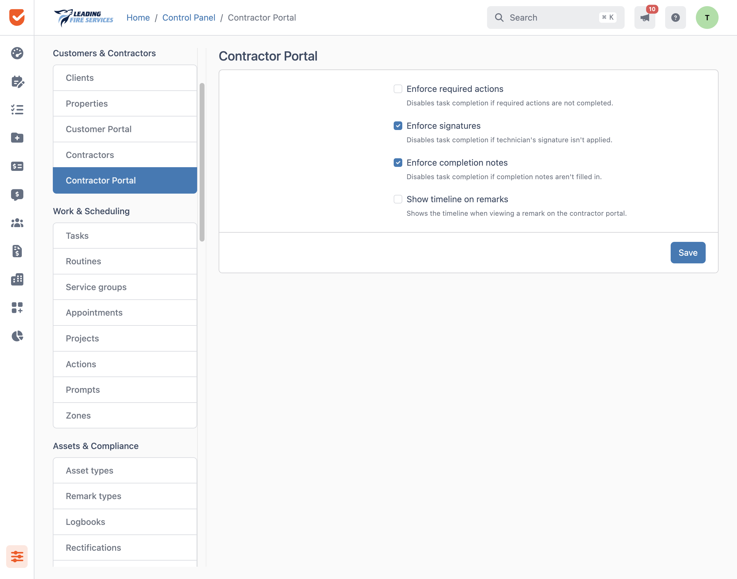 Contractor Portal | Control Panel