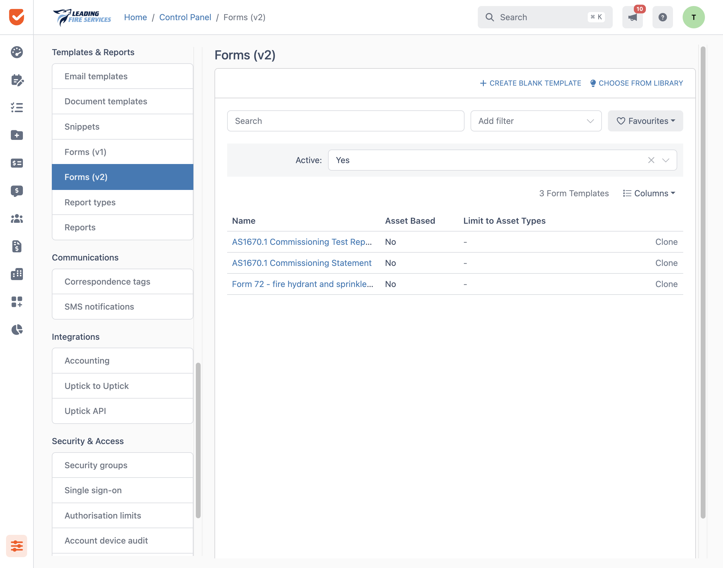 Forms | Control Panel