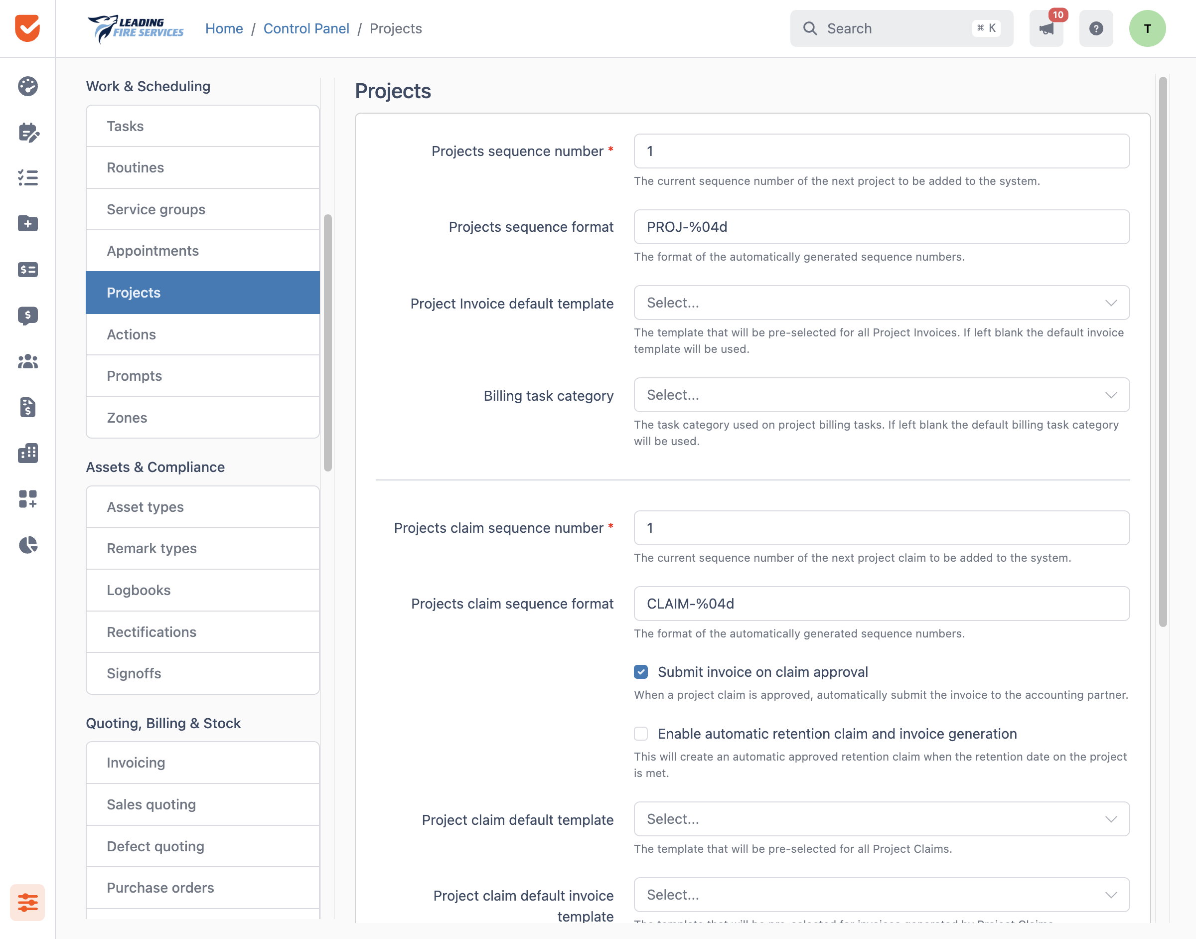 Projects | Control Panel