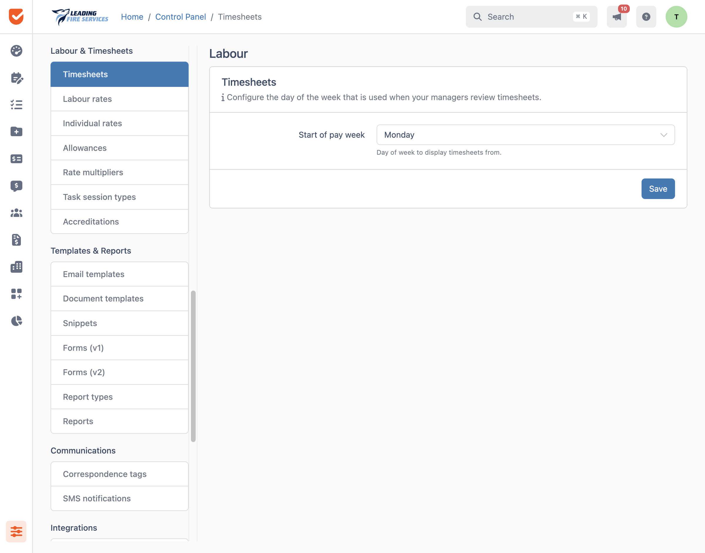 Timesheets | Control Panel