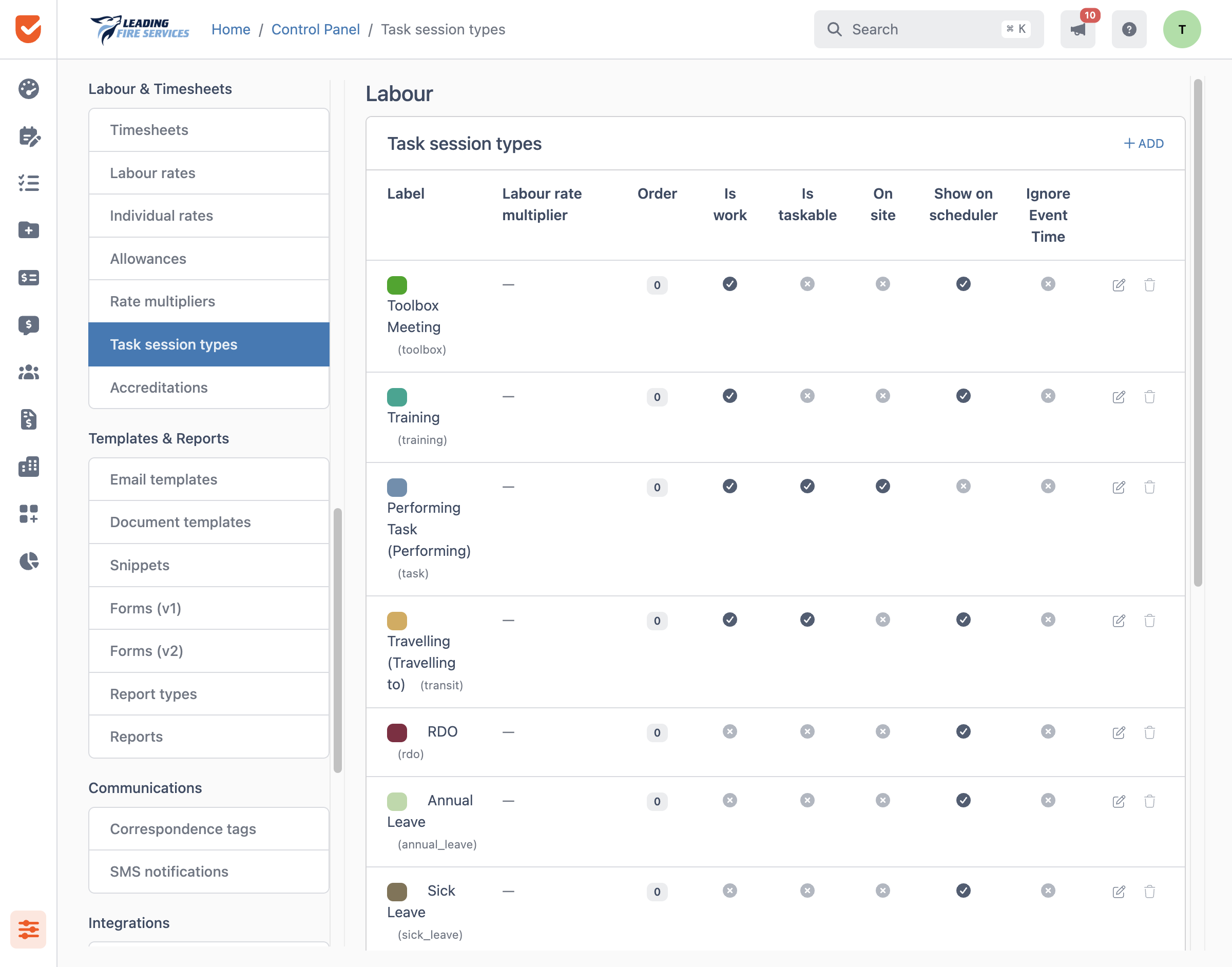 Task session types | Control Panel