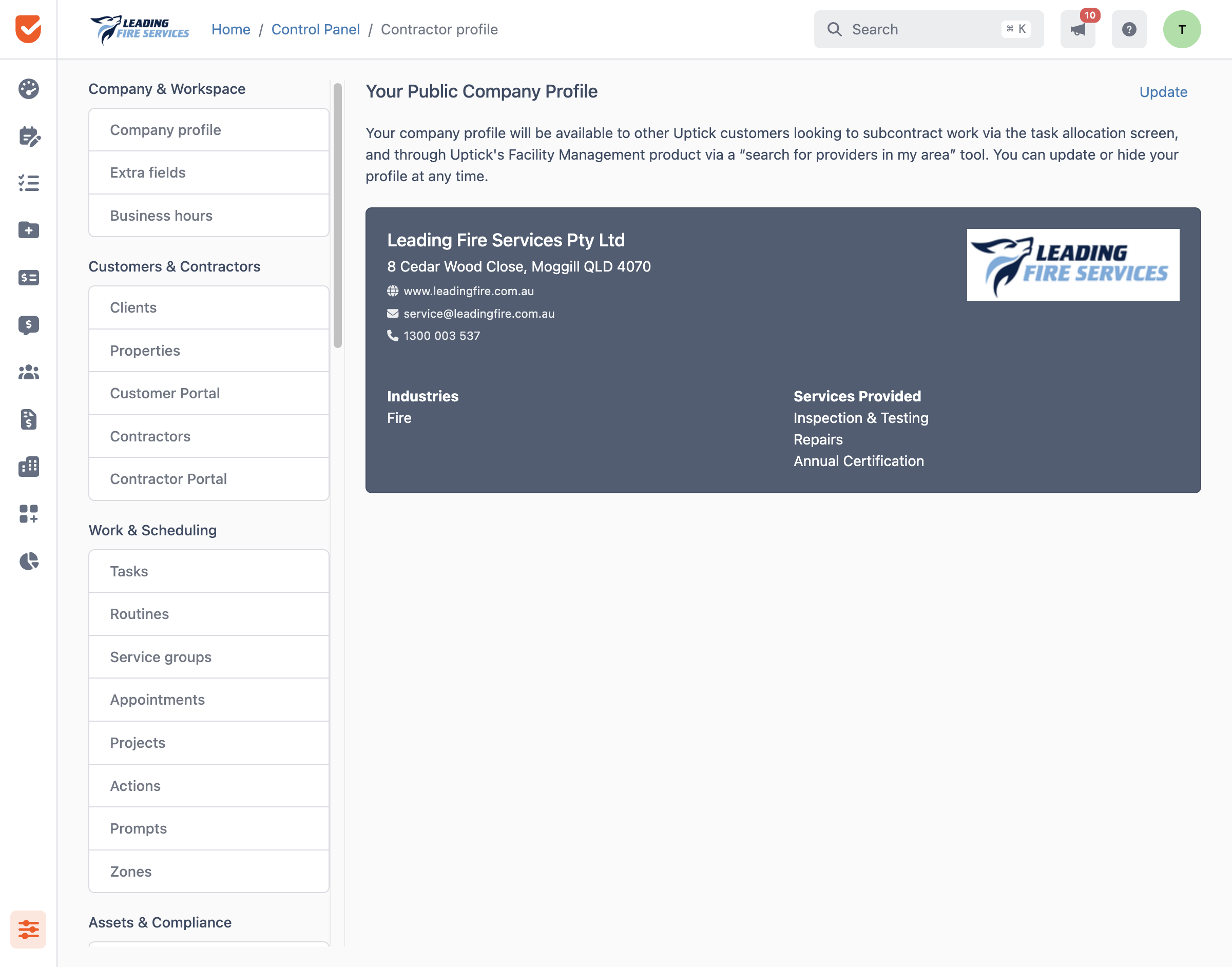 Contractor Profile | Control Panel