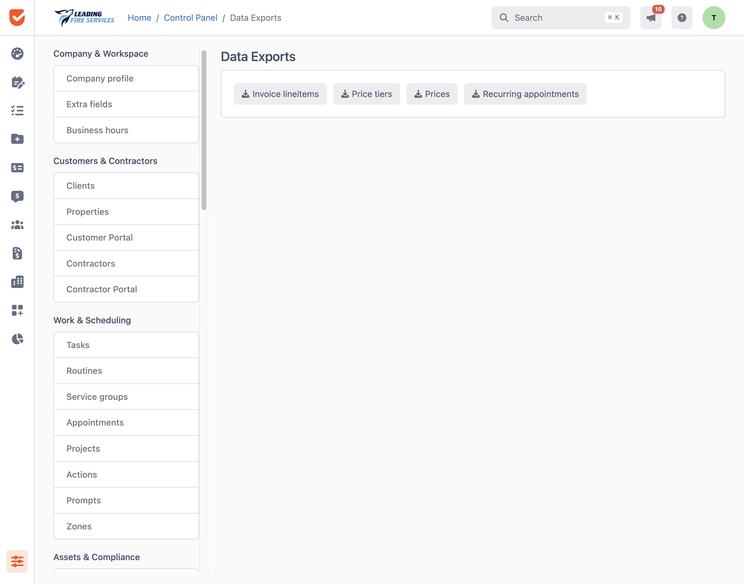 Data Exports | Control Panel