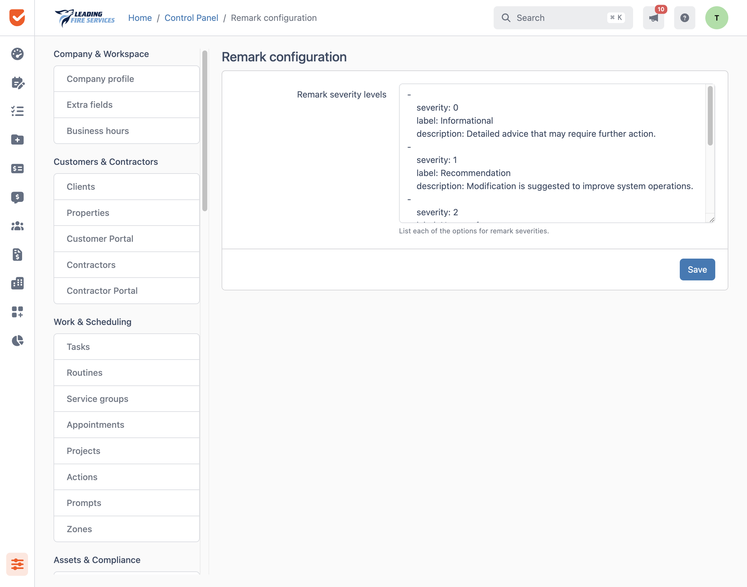 Remark configuration | Control Panel